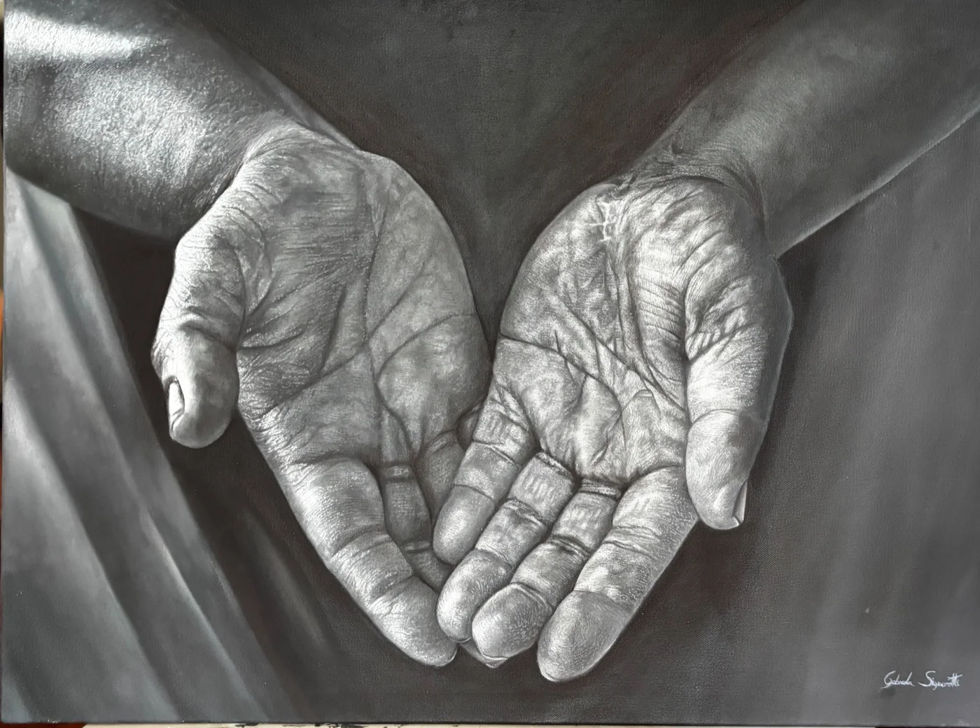 Pelas mãos de Maria. Tela a óleo. 45x60cm — a obra inteira